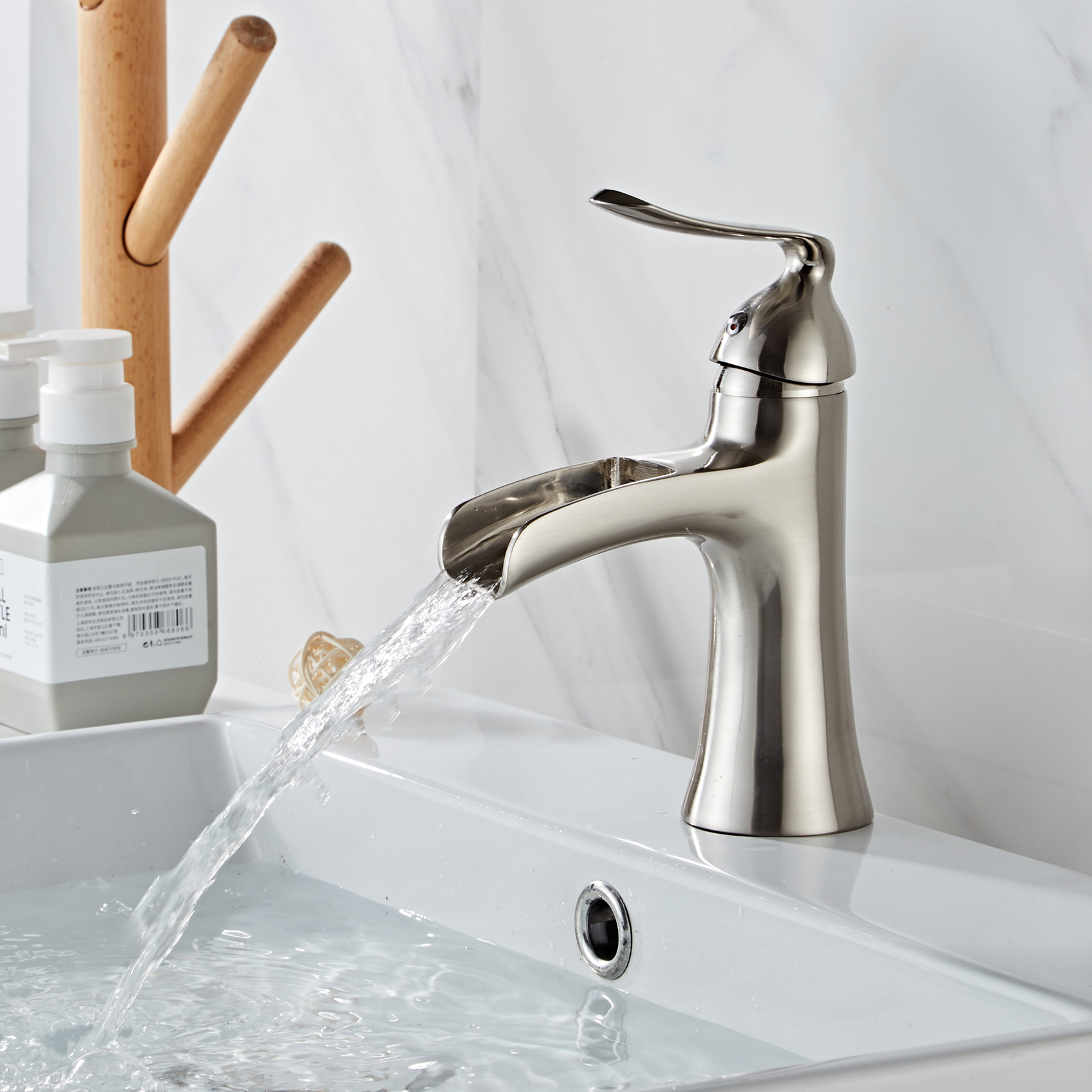 Wovier Waterfall Bathroom Sink Faucet,Single Handle Single Hole Faucet-W8204-17