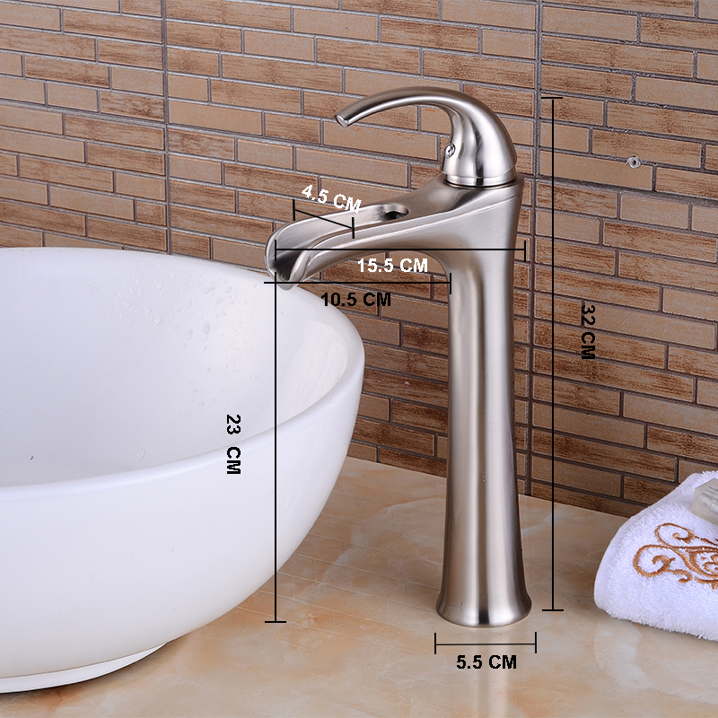 Wovier Waterfall Vessel Faucet with Supply Hose,Single Handle Single Hole Bathroom Faucet W8312-2