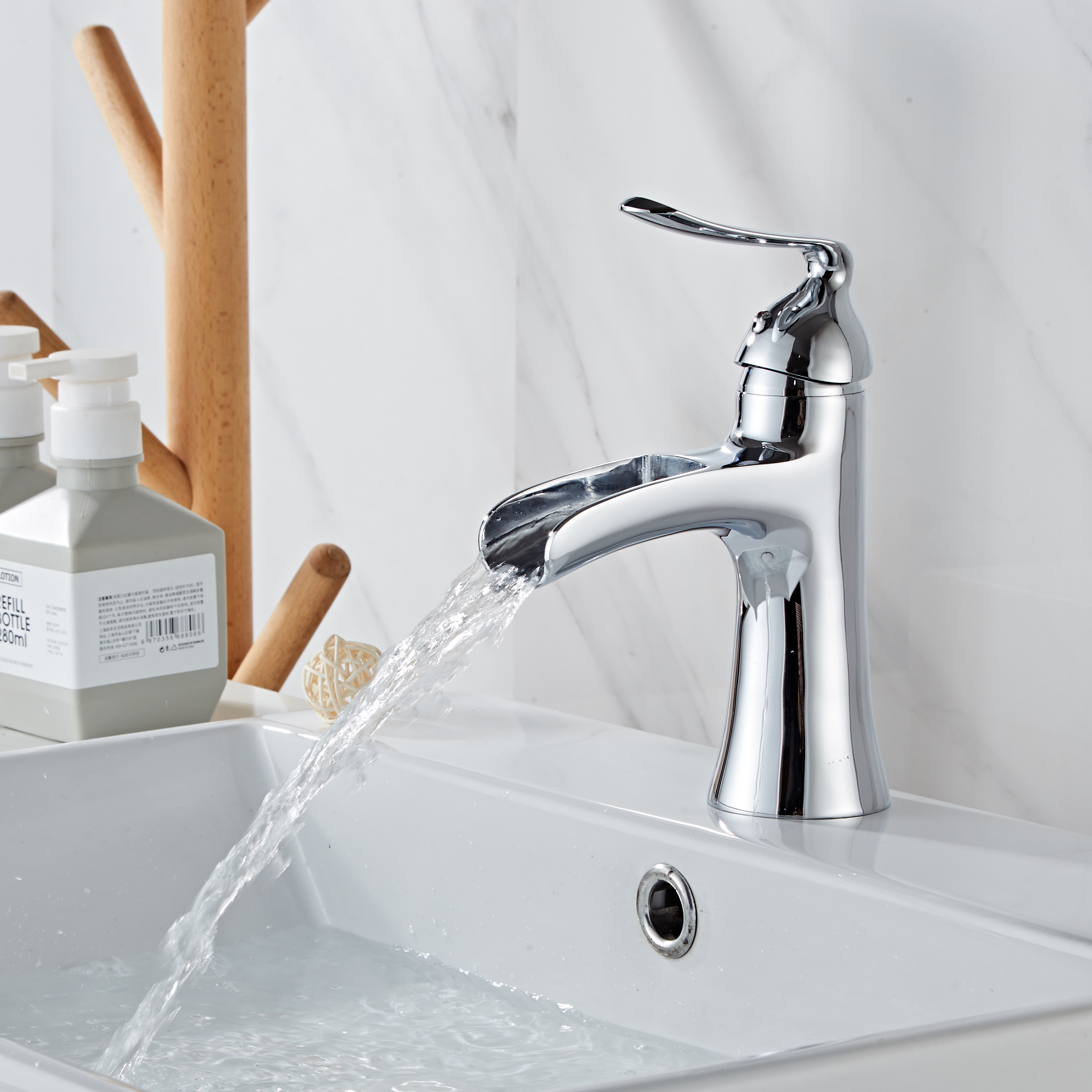 Wovier Waterfall Bathroom Sink Faucet,Single Handle Single Hole Faucet-W8204-3