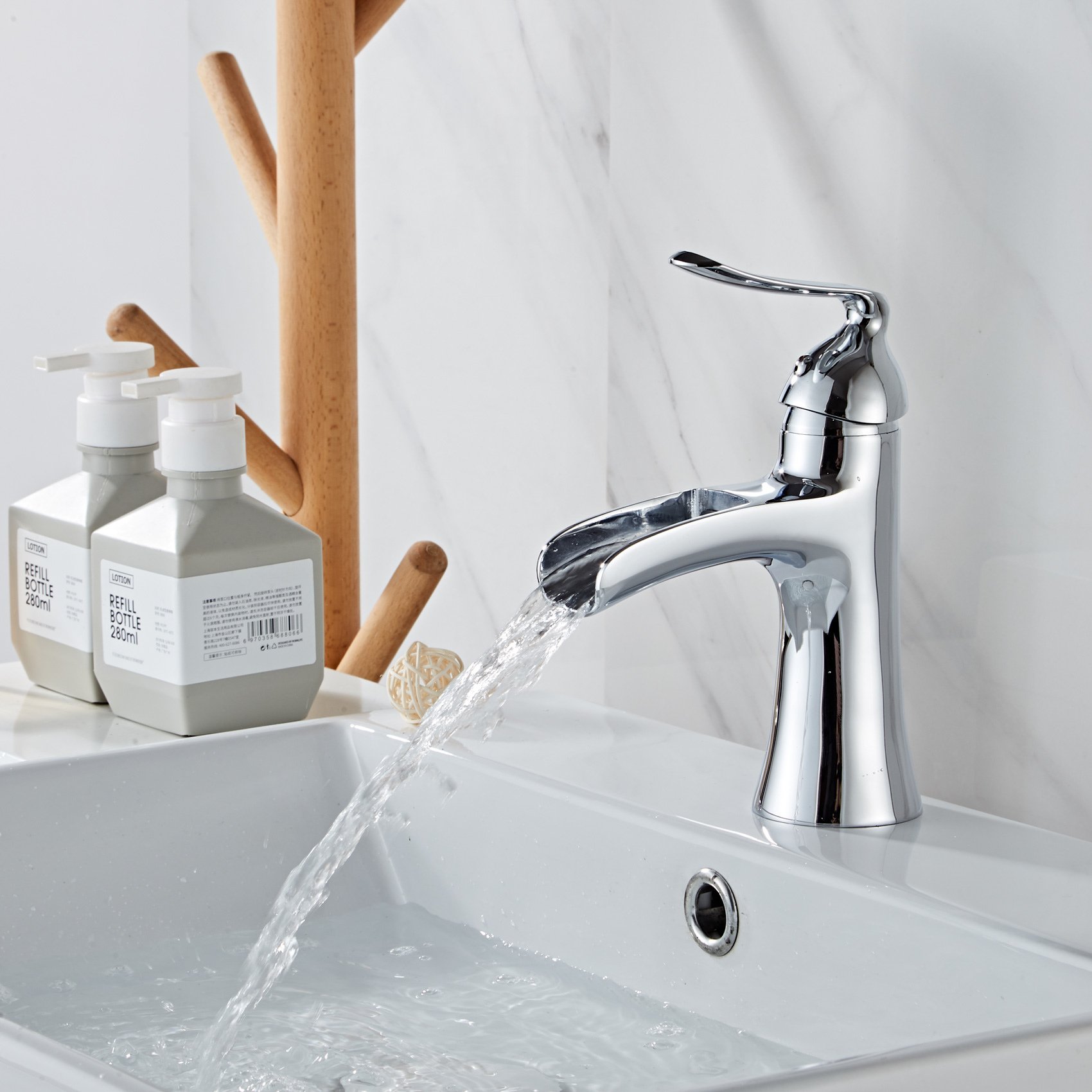 Wovier Waterfall Bathroom Sink Faucet,Single Handle Single Hole Faucet-W8204-26