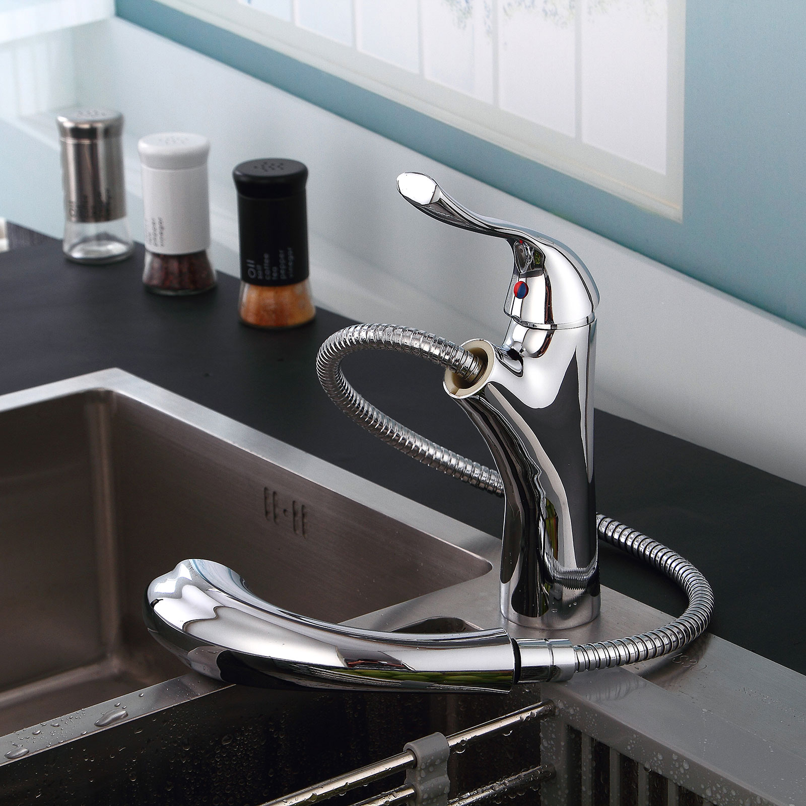 Wovier Kitchen Faucet with Pull out Sprayer, Single Handle Kitchen Sink Faucet -8521-16