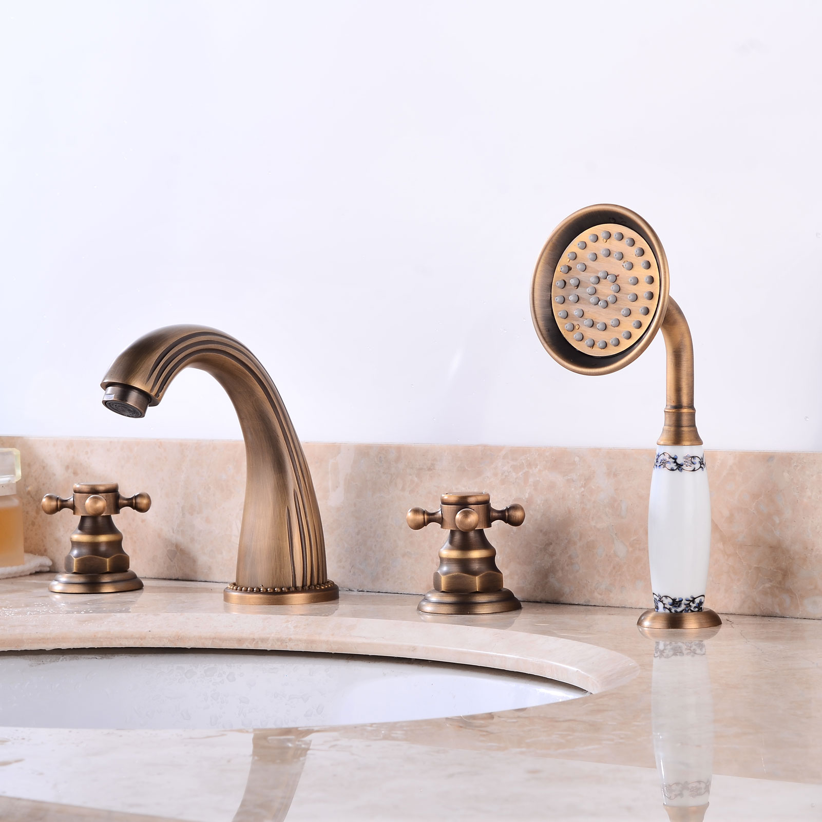 Wovier Bathtub Faucets Set,Three Handles Five Holes with Handheld Sprayer – W8772-10