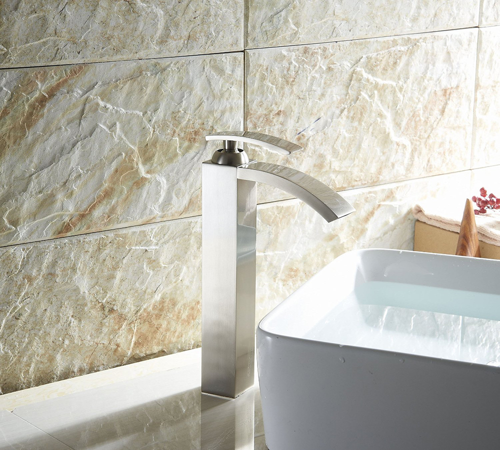 Wovier Waterfall Vessel Faucet with Supply Hose,Single Handle Single Hole Bathroom Faucet W8235-6