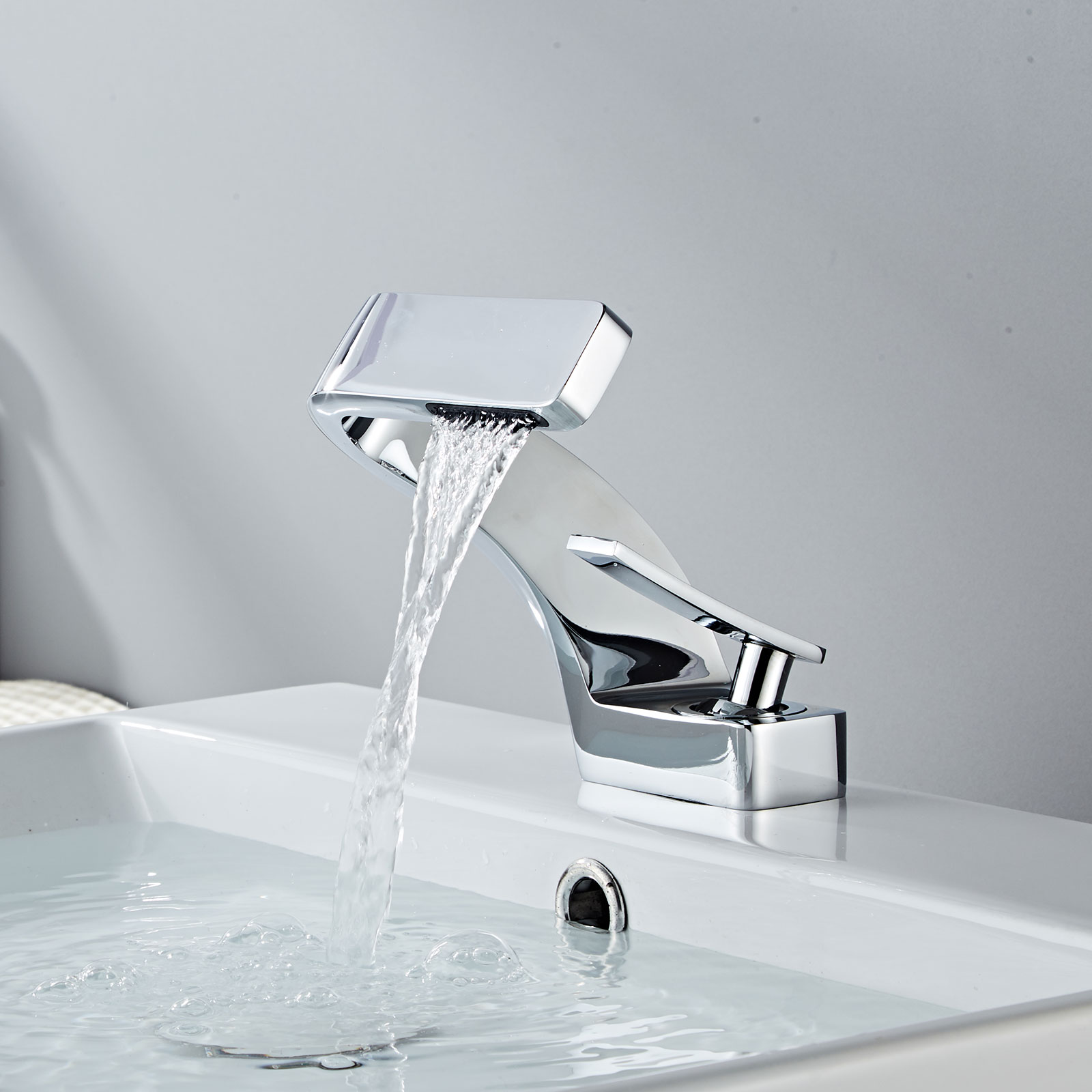 Wovier Waterfall Bathroom Sink Faucet,Single Handle Single Hole Faucet-W8351-3