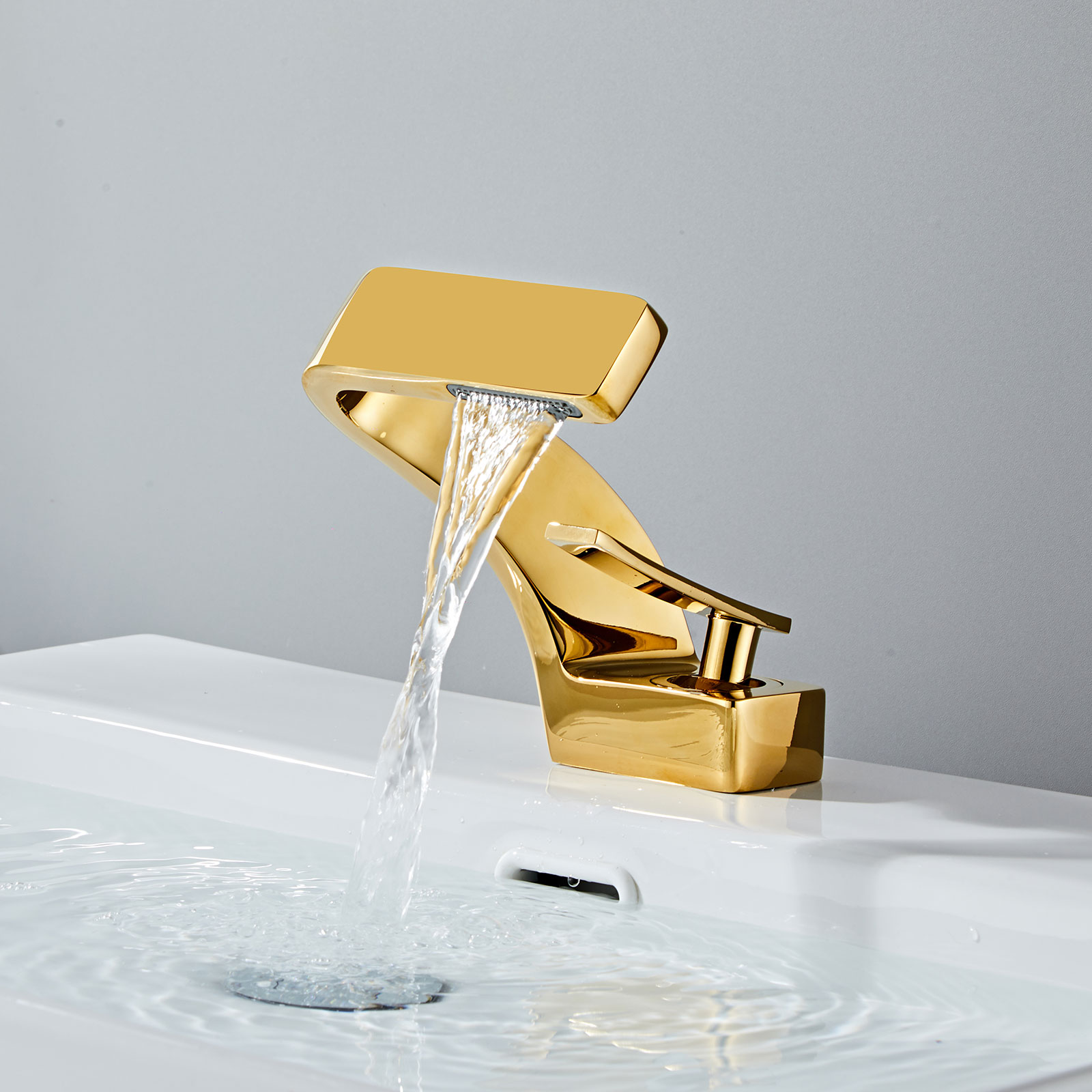 Wovier Waterfall Bathroom Sink Faucet,Single Handle Single Hole Faucet-W8351-4