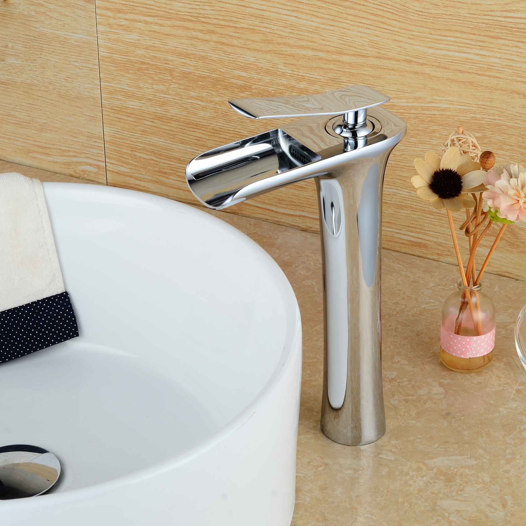 Wovier Waterfall Vessel Faucet, Single Handle Single Hole Bathroom Faucet - w8368-21