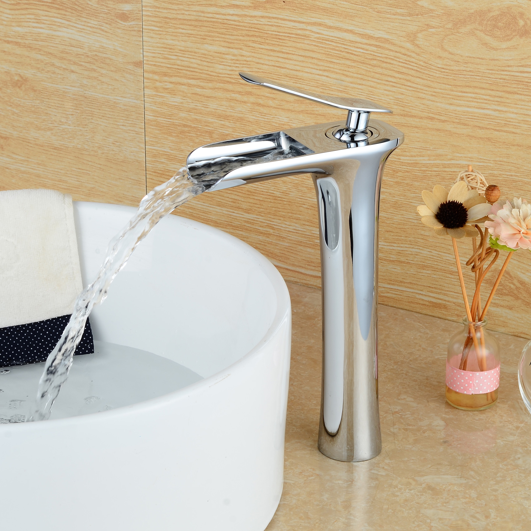 Wovier Waterfall Vessel Faucet, Single Handle Single Hole Bathroom Faucet - w8368-2