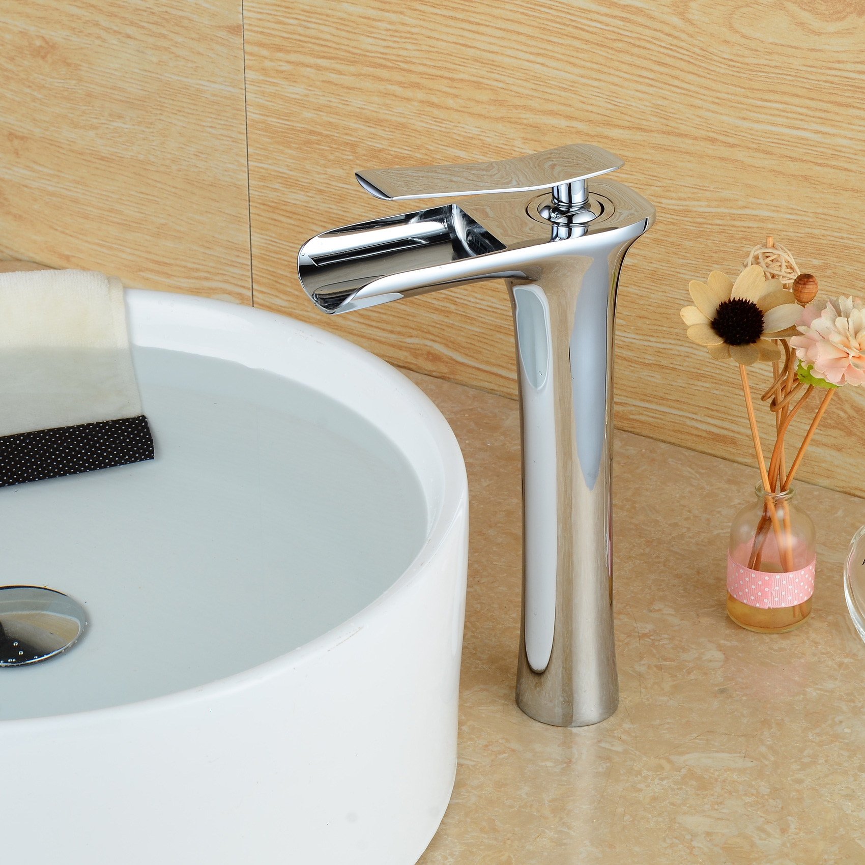 Wovier Waterfall Vessel Faucet, Single Handle Single Hole Bathroom Faucet - w8368-22