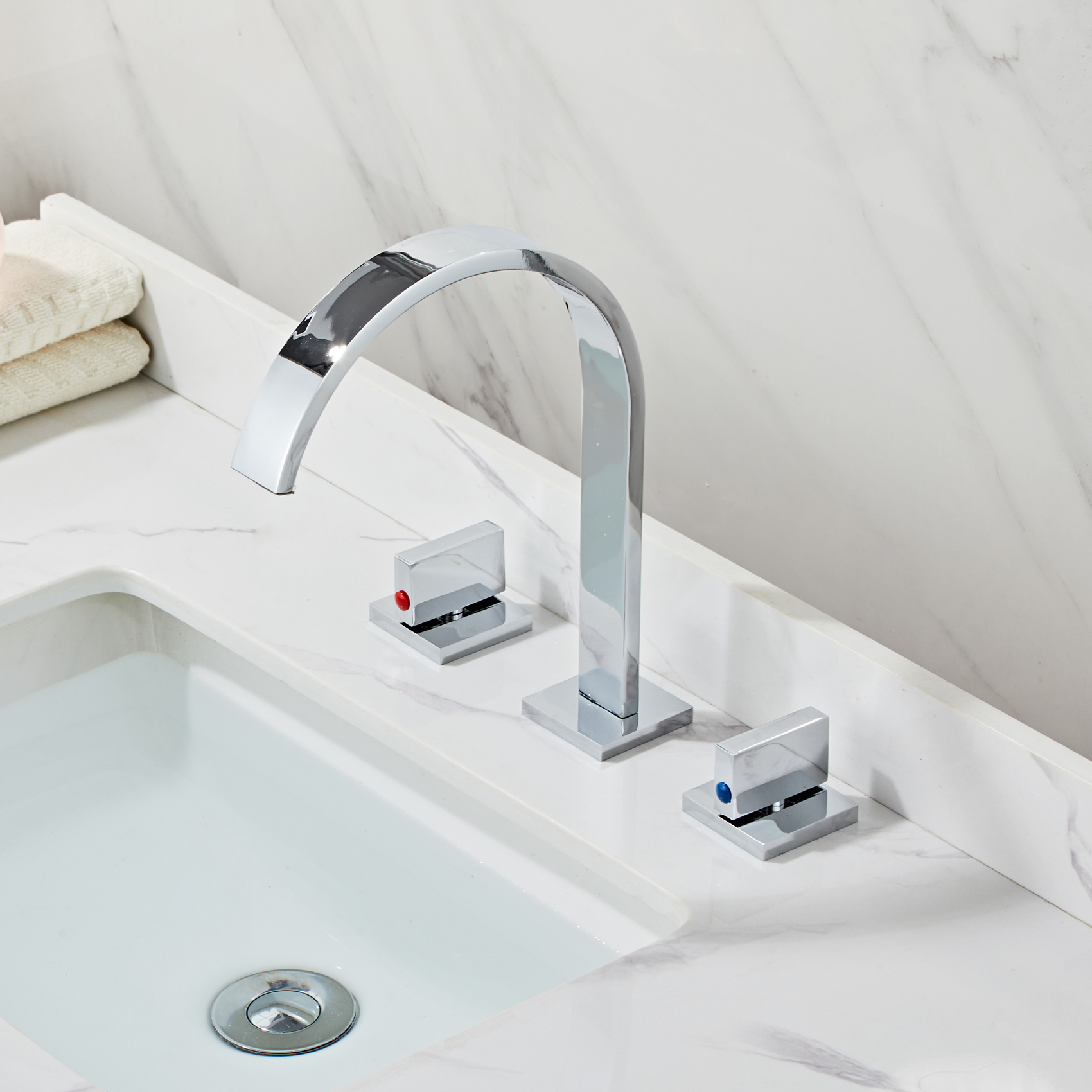 Wovier Widespread Faucet,Three Handle Two Hole Bathroom sink Faucet-W8404-11