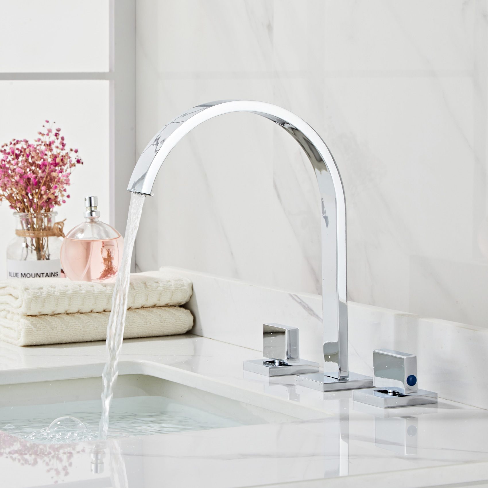 Wovier Widespread Faucet,Three Handle Two Hole Bathroom sink Faucet-W8404-01