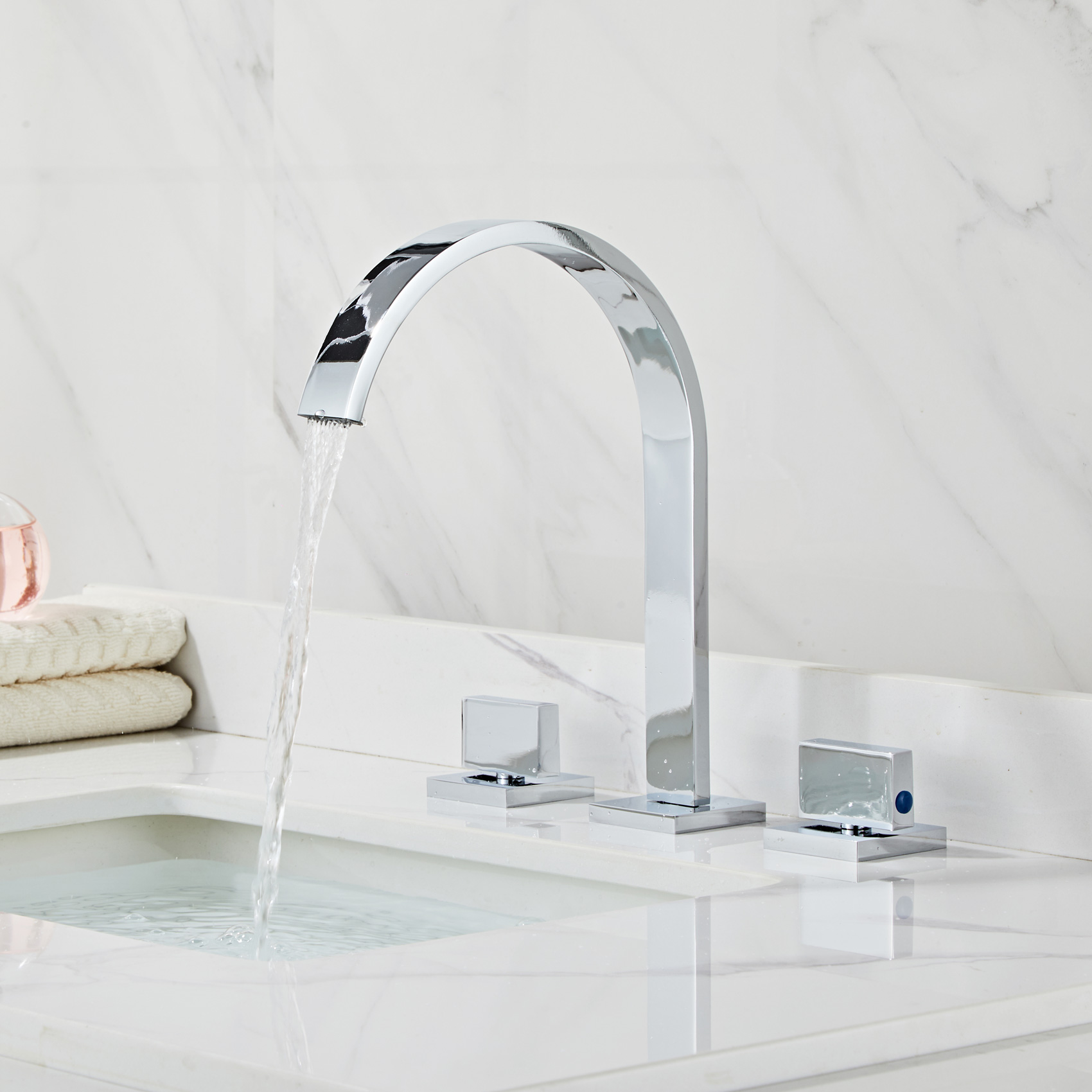 Wovier Widespread Faucet,Three Handle Two Hole Bathroom sink Faucet-W8404-10