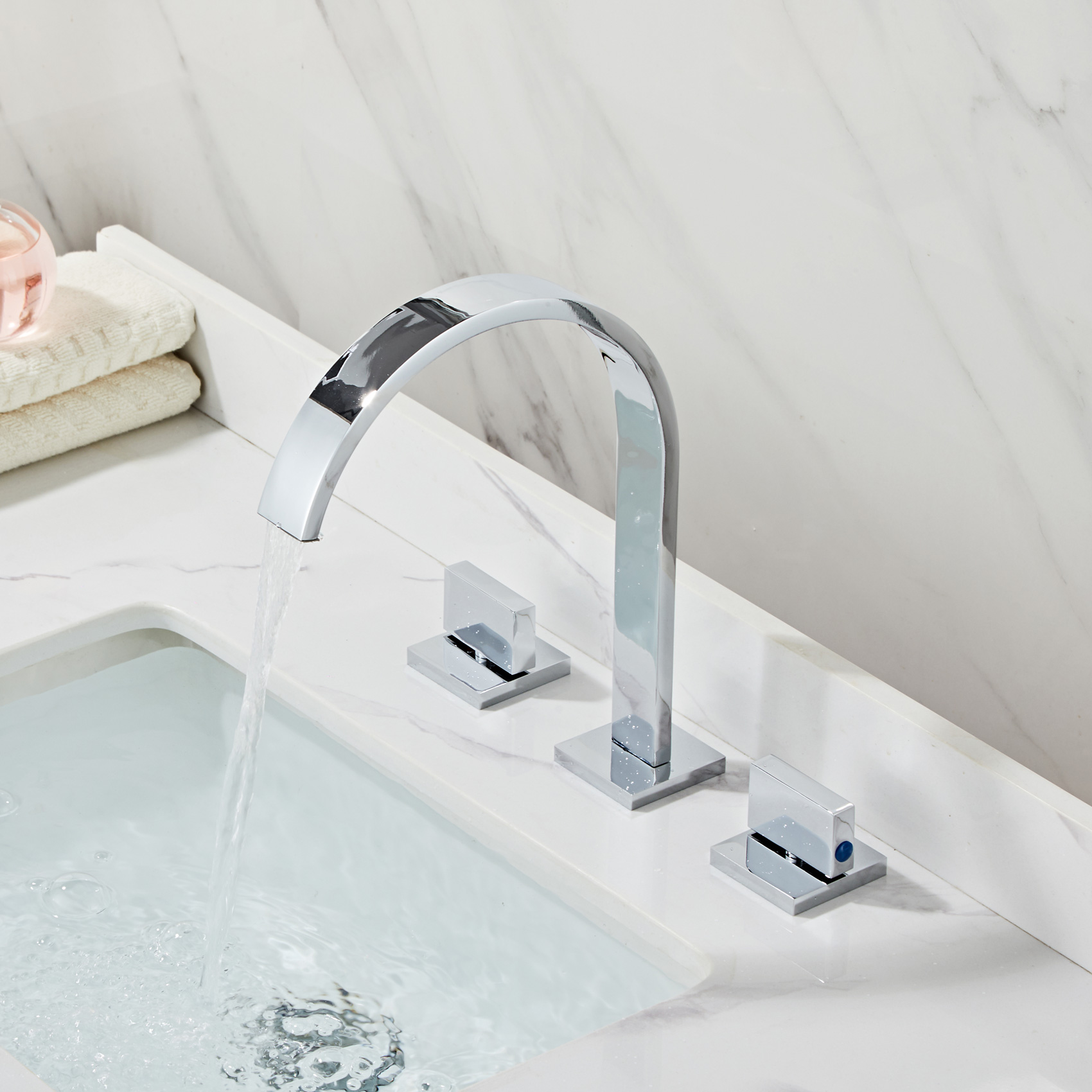 Wovier Widespread Faucet,Three Handle Two Hole Bathroom sink Faucet-W8404-12