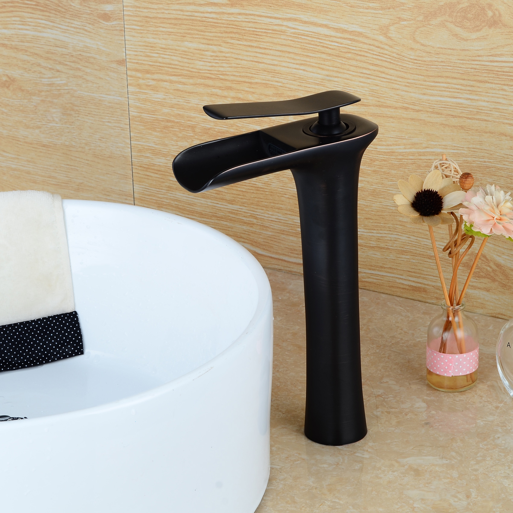 Wovier Waterfall Vessel Faucet, Single Handle Single Hole Bathroom Faucet - w8368-19