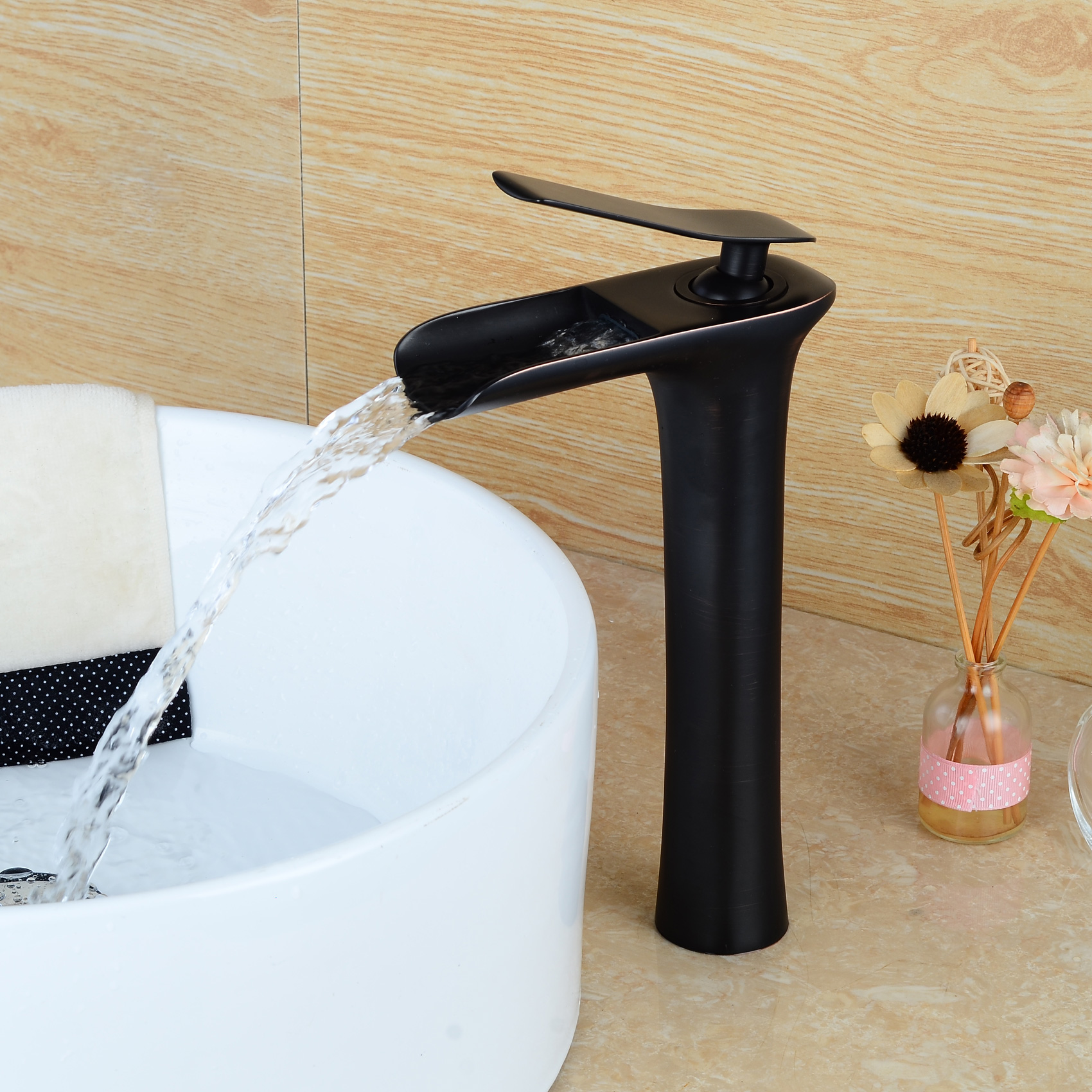 Wovier Waterfall Vessel Faucet, Single Handle Single Hole Bathroom Faucet - w8368-3