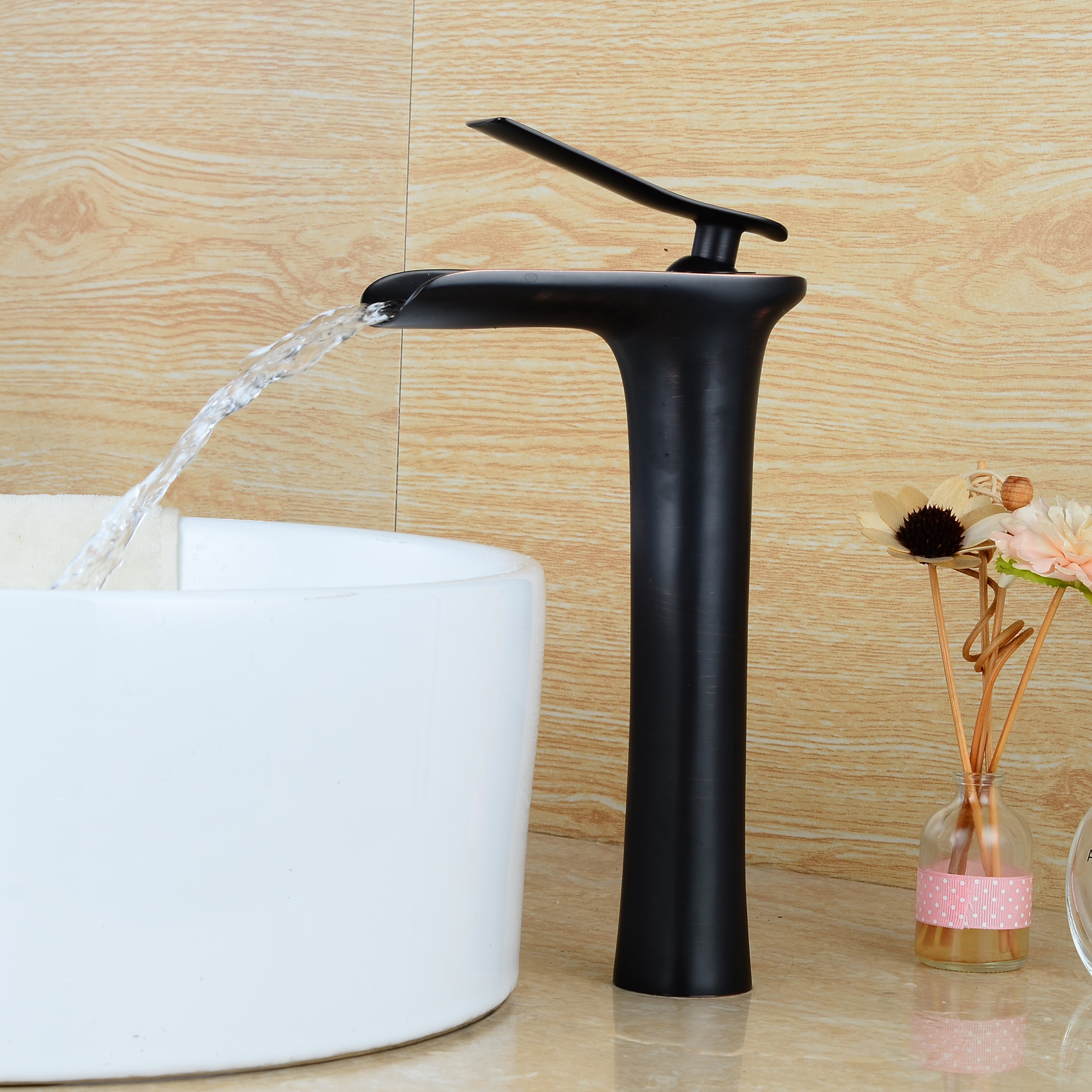 Wovier Waterfall Vessel Faucet, Single Handle Single Hole Bathroom Faucet - w8368-17