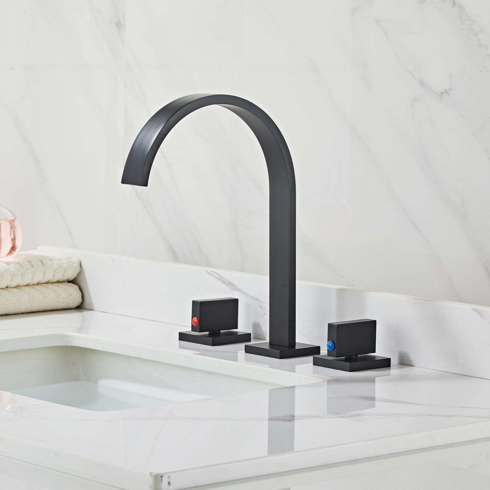 Wovier Widespread Faucet,Three Handle Two Hole Bathroom sink Faucet-W8404-18