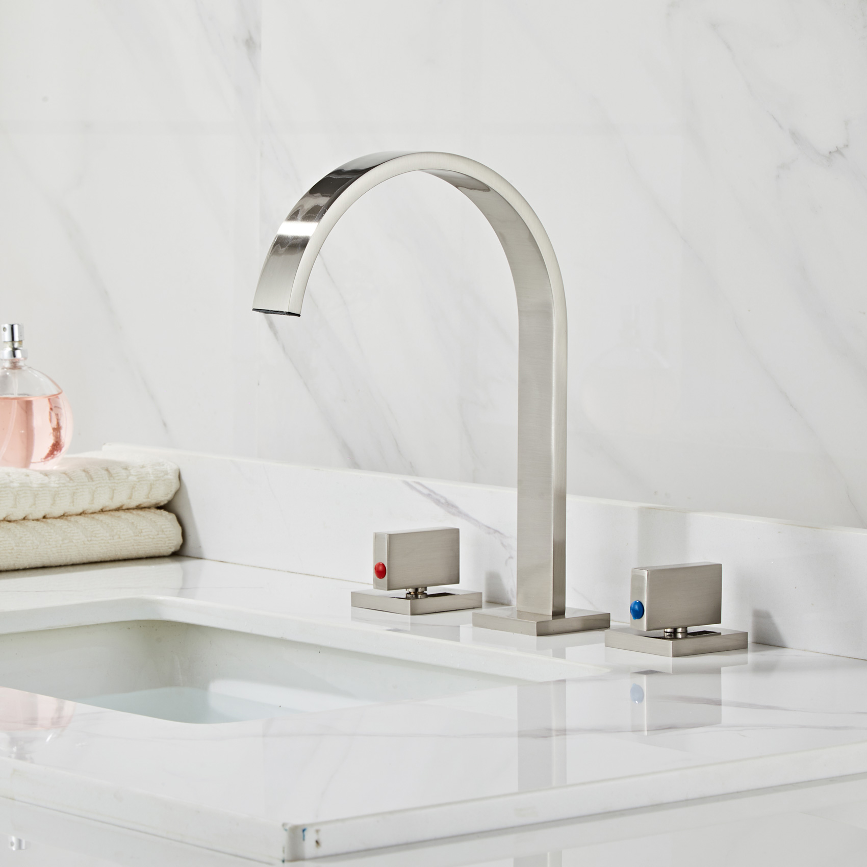 Wovier Widespread Faucet,Three Handle Two Hole Bathroom sink Faucet-W8404-17