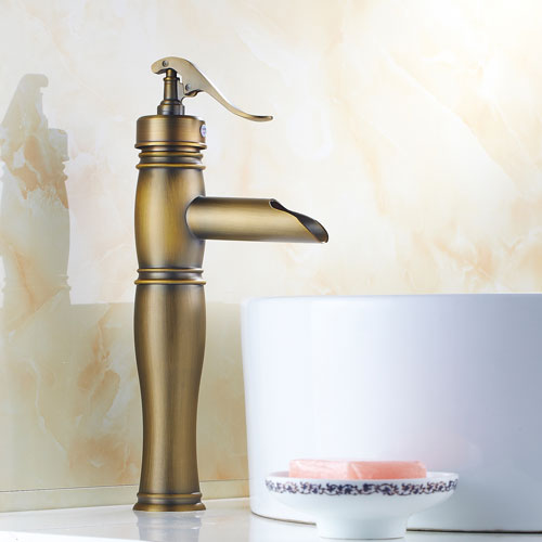 Wovier Waterfall Vessel Faucet with Supply Hose,Single Handle Single Hole Bathroom Faucet W8287-7