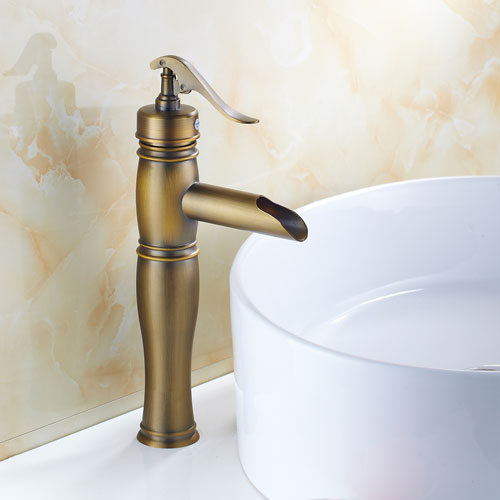 Wovier Waterfall Vessel Faucet with Supply Hose,Single Handle Single Hole Bathroom Faucet W8287-5