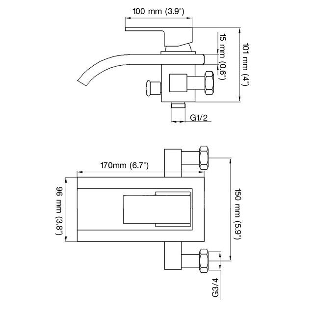 Wovier Waterfall Wall Mounted Waterfall Glass Tub Filler with Hand Shower W8802