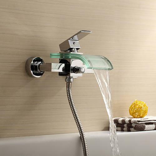 Wovier Waterfall Wall Mounted Waterfall Glass Tub Filler with Hand Shower W8802