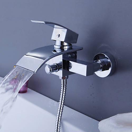 Wovier Waterfall Wall Mounted Waterfall Tub Filler with Hand Shower W8804