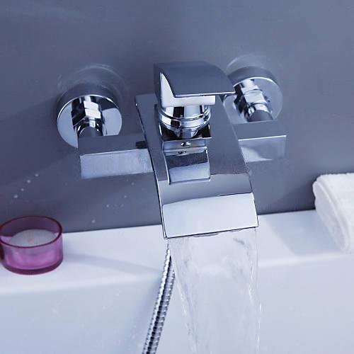 Wovier Waterfall Wall Mounted Waterfall Tub Filler with Hand Shower W8804