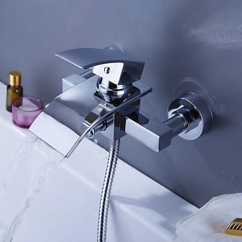 Wovier Waterfall Wall Mounted Waterfall Tub Filler with Hand Shower W8804