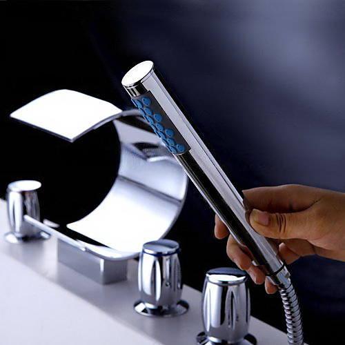 Wovier Bathtub Faucets Set,Three Handles Five Holes with Handheld Sprayer – W8750-3