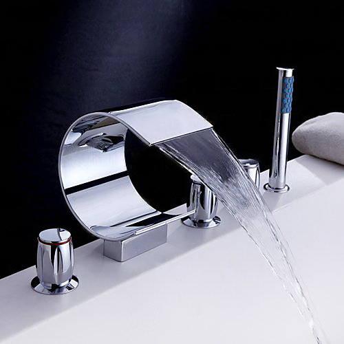Wovier Bathtub Faucets Set,Three Handles Five Holes with Handheld Sprayer – W8750-1