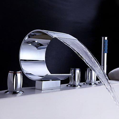Wovier Bathtub Faucets Set,Three Handles Five Holes with Handheld Sprayer – W8750-2