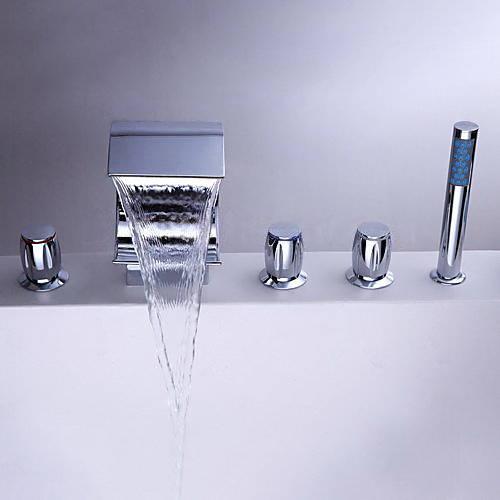 Wovier Bathtub Faucets Set,Three Handles Five Holes with Handheld Sprayer – W8750-5