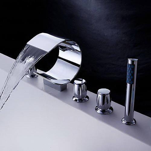 Wovier Bathtub Faucets Set,Three Handles Five Holes with Handheld Sprayer – W8750-4