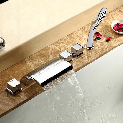 Wovier Bathtub Faucets Set,Three Handles Five Holes with Handheld Sprayer – W8751-6