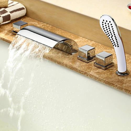 Wovier Bathtub Faucets Set,Three Handles Five Holes with Handheld Sprayer – W8751-5