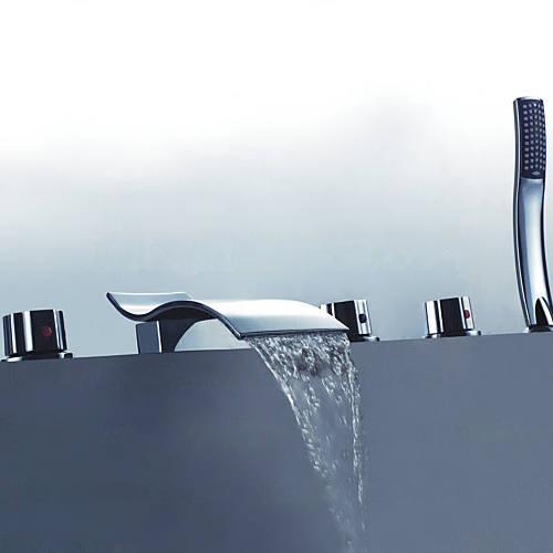 Wovier Bathtub Faucets Set,Three Handles Five Holes with Handheld Sprayer – W8752-2