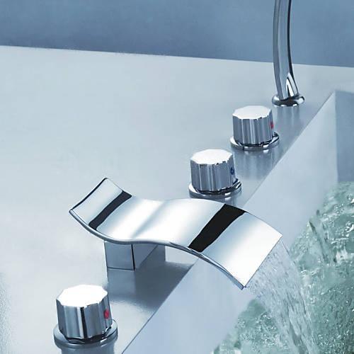 Wovier Bathtub Faucets Set,Three Handles Five Holes with Handheld Sprayer – W8752-1