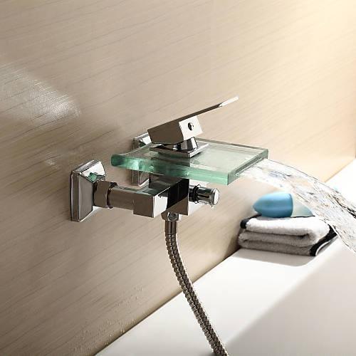 Wovier Waterfall Wall Mounted Waterfall Glass Tub Filler with Hand Shower W8803