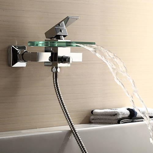 Wovier Waterfall Wall Mounted Waterfall Glass Tub Filler with Hand Shower W8803