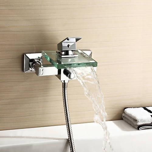 Wovier Waterfall Wall Mounted Waterfall Glass Tub Filler with Hand Shower W8803