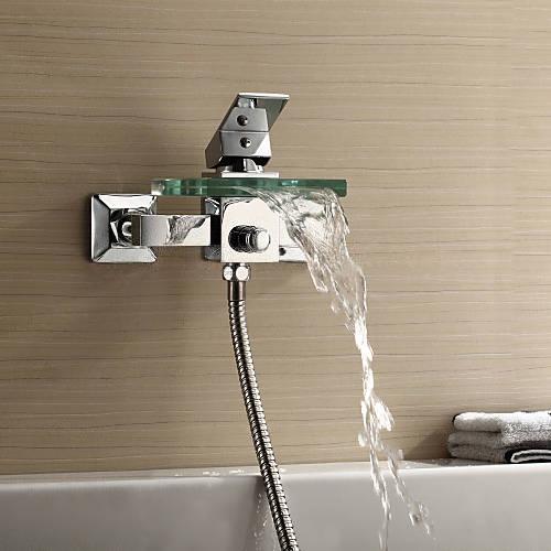 Wovier Waterfall Wall Mounted Waterfall Glass Tub Filler with Hand Shower W8803