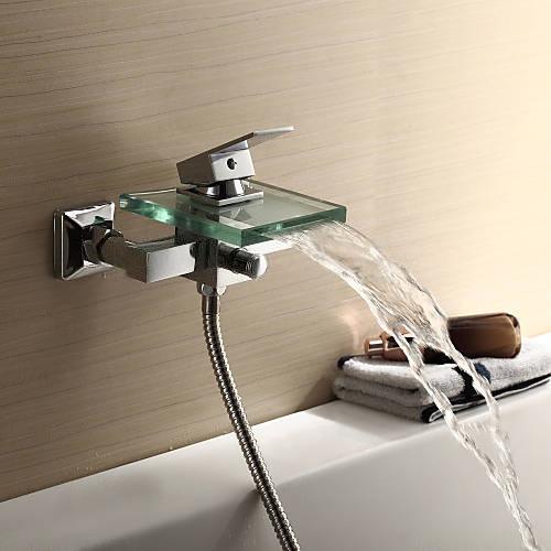 Wovier Waterfall Wall Mounted Waterfall Glass Tub Filler with Hand Shower W8803