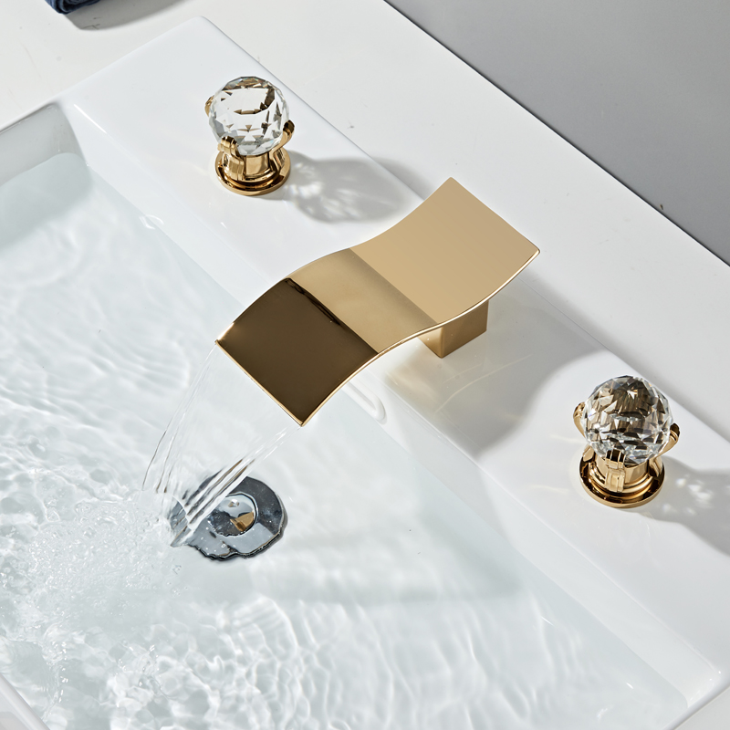 Wovier Widespread Faucet,Three Handle Two Hole Bathroom sink Faucet-W8434-14