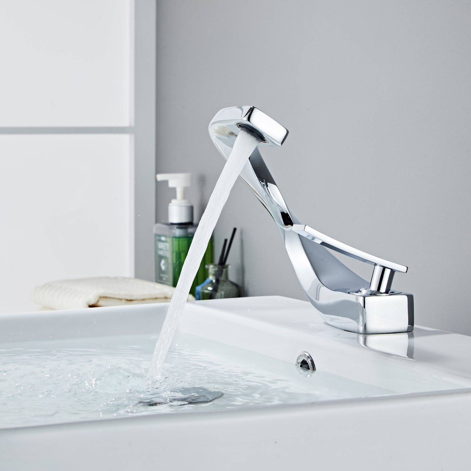 Wovier Waterfall Bathroom Sink Faucet,Single Handle Single Hole Faucet-W8246-21