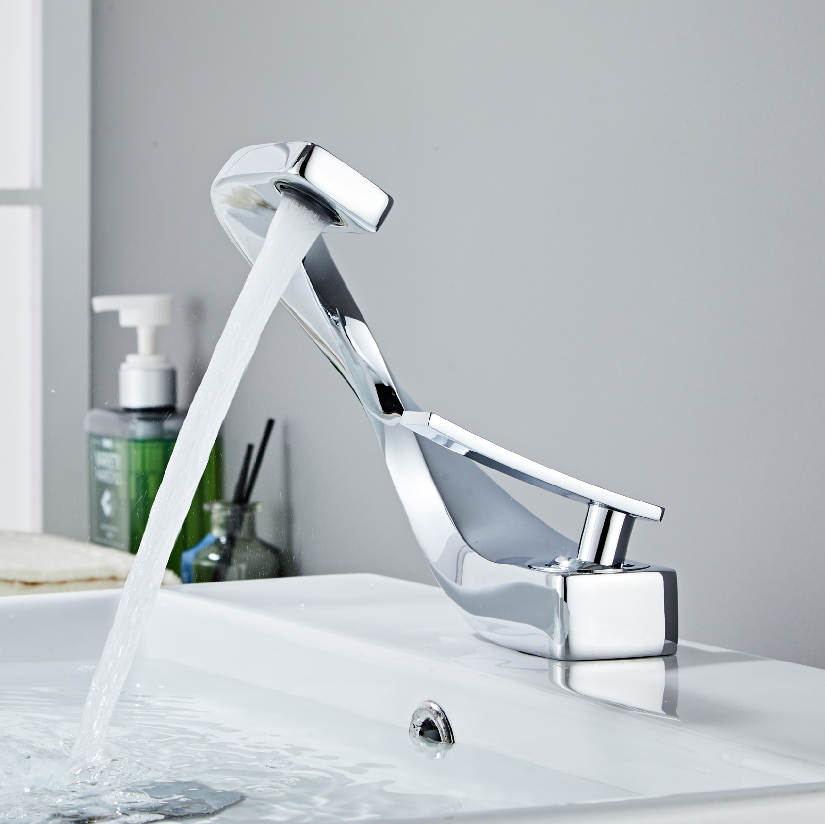 Wovier Waterfall Bathroom Sink Faucet,Single Handle Single Hole Faucet-W8246-4