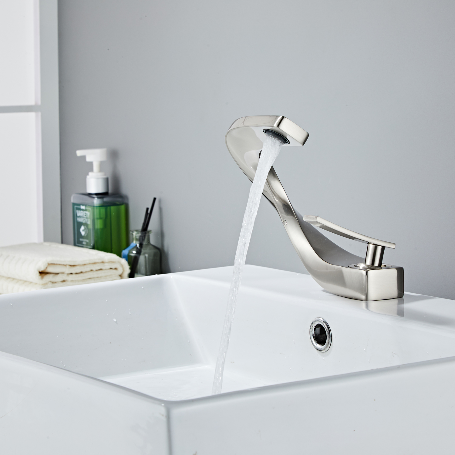 Wovier Waterfall Bathroom Sink Faucet,Single Handle Single Hole Faucet-W8246-3