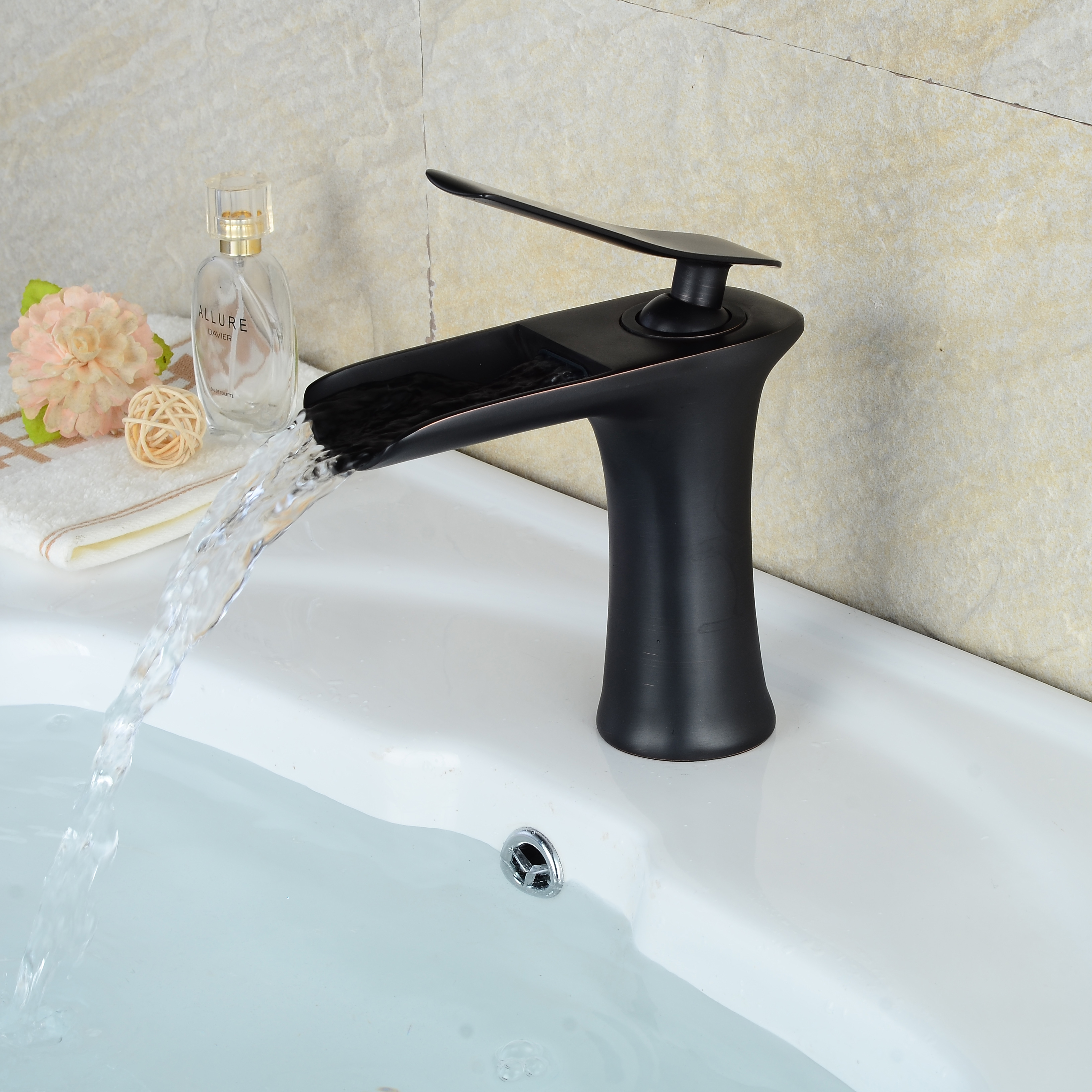 Wovier Waterfall Bathroom Sink Faucet,Single Handle Single Hole Faucet-W8369-14