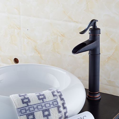 Wovier Waterfall Vessel Faucet with Supply Hose,Single Handle Single Hole Bathroom Faucet W8289-9