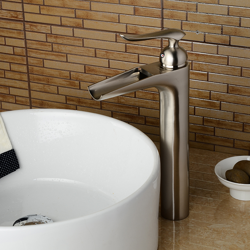 Wovier Waterfall Vessel Faucet with Supply Hose,Single Handle Single Hole Bathroom Faucet W8366-4