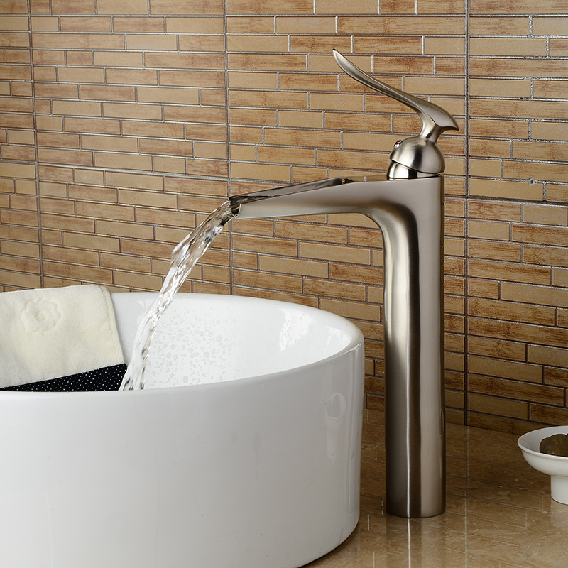 Wovier Waterfall Vessel Faucet with Supply Hose,Single Handle Single Hole Bathroom Faucet W8366-2